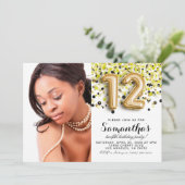 12. Geburtstag Confetti Gold Portrait Einladung (Stehend Vorderseite)