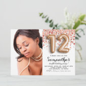 12. Geburtstag Confetti Gold Portrait Einladung (Stehend Vorderseite)