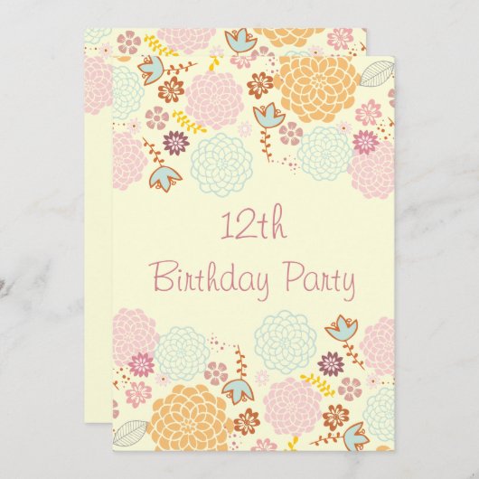 12. Geburtstag des Mädchens Extravagant Einladung (Vorne/Hinten)