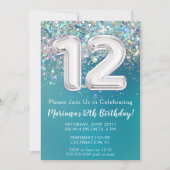 12. Geburtstag Einladung Aquamarin Silber Glitzer (Vorderseite)