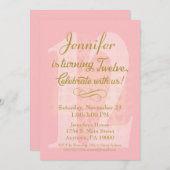 12. Geburtstag Einladung Girls Pink Gold Herzen (Vorne/Hinten)