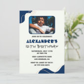 12. Geburtstag Einladungen Boy Navy Einfaches Foto (Stehend Vorderseite)