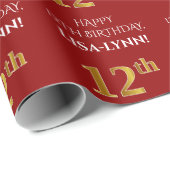 12. Geburtstag: Elegant, rot, Imitate Gold Look Geschenkpapier (Rolleneckpunkt)
