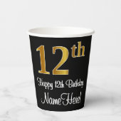 12. Geburtstag - Elegante Luxuriöse Imitate Gold L Pappbecher (Rückseite)