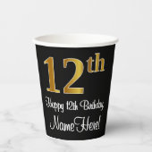 12. Geburtstag - Elegante Luxuriöse Imitate Gold L Pappbecher (Vorderseite)