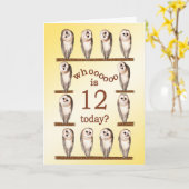12. Geburtstag, Eulenkarte. Karte (Gelbe Blume)