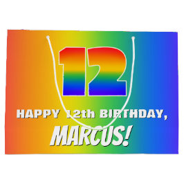 12. Geburtstag: Farbiges, lustiges Regenbogenmuste Große Geschenktüte