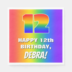 12. Geburtstag: Farbiges, lustiges Regenbogenmuste Serviette