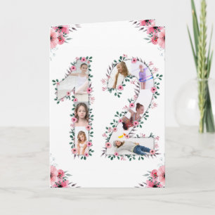12. Geburtstag Foto Collage Girl Pink Blume Weiß Karte