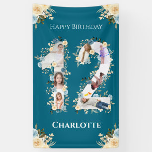 12. Geburtstag Foto-Collage Teal Gelbe Blume Banner