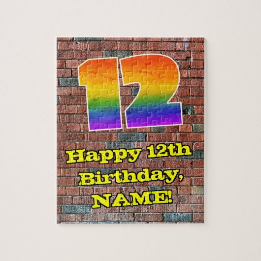 12. Geburtstag: Fun Graffiti-Inspiriert Regenbogen Puzzle (Vertikal)