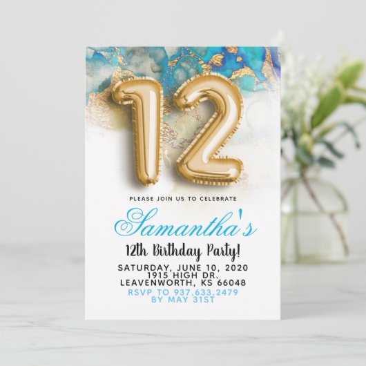 12. Geburtstag Gradient Einladung (Stehend Vorderseite)