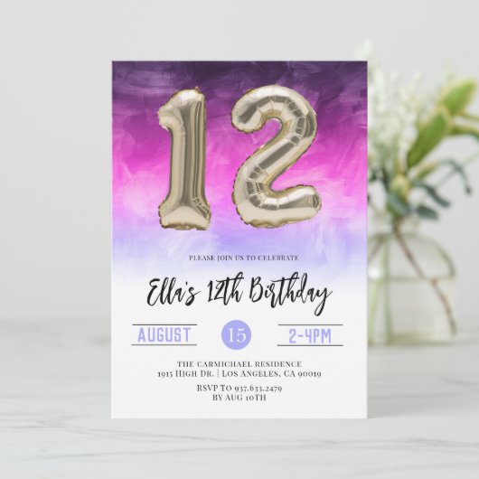 12. Geburtstag Gradient Einladung (Stehend Vorderseite)