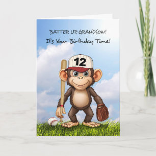 12. Geburtstag Grandson Baseball Monkey Bat Ball Karte