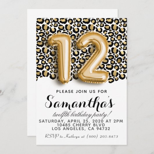 12. Geburtstag Leopard Tierdruckaufforderung Einladung (Vorne/Hinten)