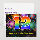 12. Geburtstag – Lustiges Feuerwerk Muster + Regen Postkarte (Vorne/Hinten)