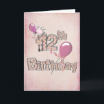 12. Geburtstag mit Mädchen mit rosa Ballons Karte<br><div class="desc">Rosa Geburtstagsballons mit Grafik eines jungen Mädchens zum 12. Geburtstag</div>