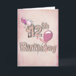12. Geburtstag mit Mädchen mit rosa Ballons Karte<br><div class="desc">Rosa Geburtstagsballons mit Grafik eines jungen Mädchens zum 12. Geburtstag</div>