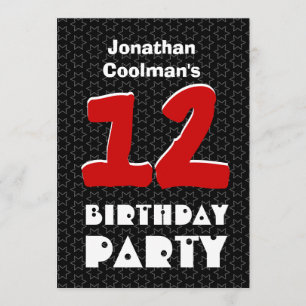 12. Geburtstag Moderne Teen Schwarz-weiß Stars W03 Einladung