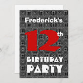 12. Geburtstag Modernes Teen Schwarz-Weiß-Muster Einladung (Vorne/Hinten)