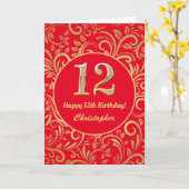 12. Geburtstag Muster Rot und Gold Floral Karte (Gelbe Blume)