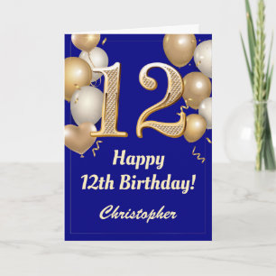 12. Geburtstag Navy Blue und Gold Balloons Confett Karte