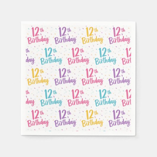 12. Geburtstag Papiertücher, 12. Geburtstagsfeier Serviette (Vorderseite)