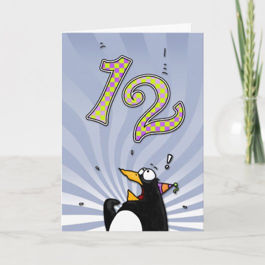 12. Geburtstag - Pinguin Überraschungskarte Karte (Vorderseite)