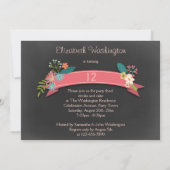 12. Geburtstag Pink Banner Blume Chalkboard Einladung (Rückseite)