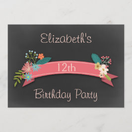 12. Geburtstag Pink Banner Blume Chalkboard Einladung