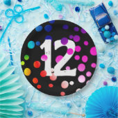 12. Geburtstag Rainbow Dots auf Black Pappteller (Party)