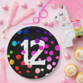 12. Geburtstag Rainbow Dots auf Black Pappteller (Party)