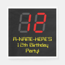 12. Geburtstag: Red Digital Clock Style "12" + Nam