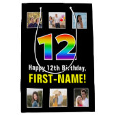 12. Geburtstag: Regenbogen "12", benutzerdefiniert Mittlere Geschenktüte (Vorderseite)