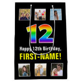 12. Geburtstag: Regenbogen "12", benutzerdefiniert Mittlere Geschenktüte (Rückseite)