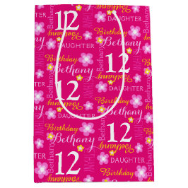 12. Geburtstag Rosa Gelb individuelle Name Geschen Mittlere Geschenktüte