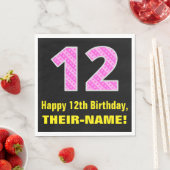 12. Geburtstag: Rosa Streifen und Herzen "12" + Na Serviette (Beispiel)