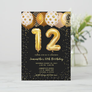 12. Geburtstag Schwarz Gold Einladung 