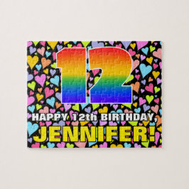 12. Geburtstag — Spaß, Liebende Herzformen + "12" Puzzle
