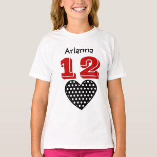 12 Geburtstags-Mädchen-großer Herz-individueller T-Shirt
