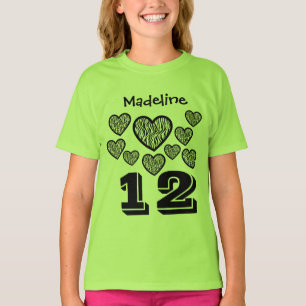 12 Geburtstags-Mädchen-Herz-großer T-Shirt