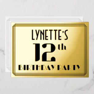 12. Geburtstagsfeier: Art Deco-Look „12“ und Name Folieneinladung