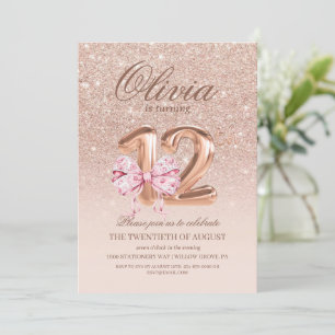 12. Geburtstagsfeier Rose Pink Gold Bow Geburtstag Einladung