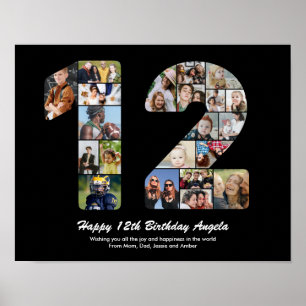 12. Geburtstagsnummer 12 Fotocollage Geschenk Poster