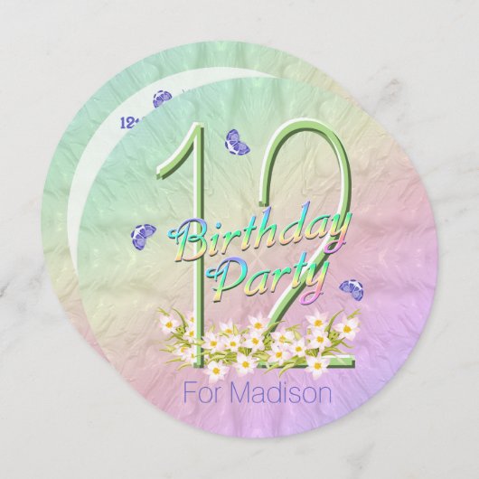 12. Geburtstagsparty Butterfly Rainbow Einladungen (Vorne/Hinten)