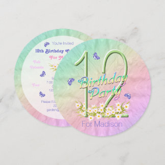 12. Geburtstagsparty Butterfly Rainbow Einladungen