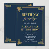 12. Geburtstagsparty Einladung Girl Navy Gold (Vorne/Hinten)