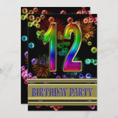 12. Geburtstagsparty Einladung mit Blasen (Vorne/Hinten)