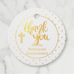 12 GOLD FOIL Katholisches Kreuz Danke QUINCEANERA Geschenkanhänger
