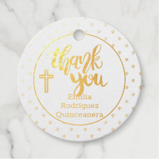 12 GOLD FOIL Katholisches Kreuz Danke QUINCEANERA Geschenkanhänger